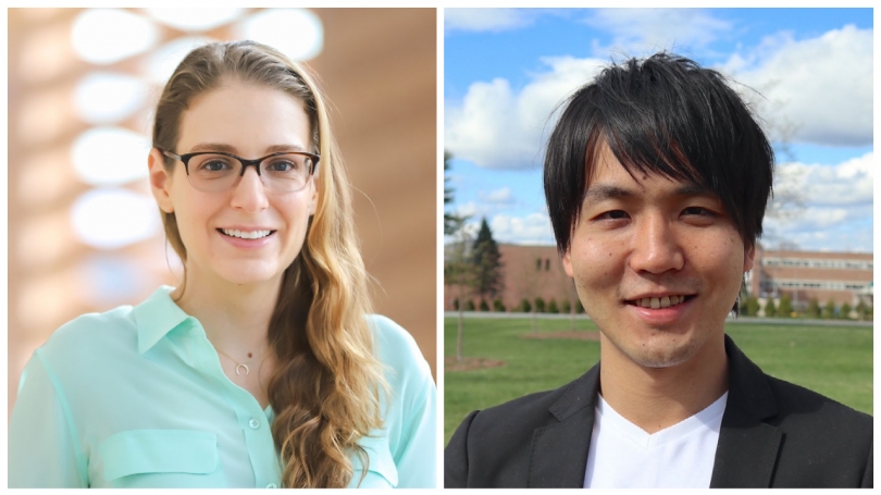 Amanda Amodeo, assistant professor of biological sciences, and Yuki Shindo, a postdoctoral research fellow in Dartmouth's Amodeo Lab.